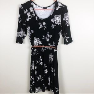 Justify Belted Floral Print Tea Dress - Size M